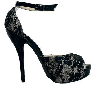 Shi by journeys black lace crystal rhinestone platform stiletto high heels Sz 9
